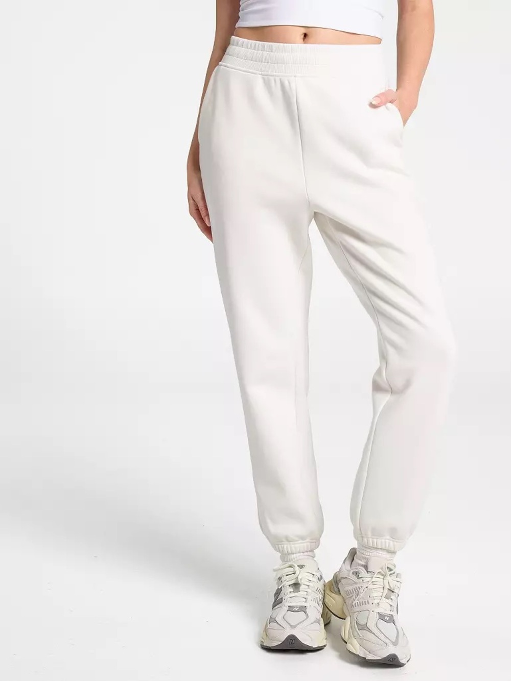 Everyday High-Rise Cream Joggers with Elastic Ankles